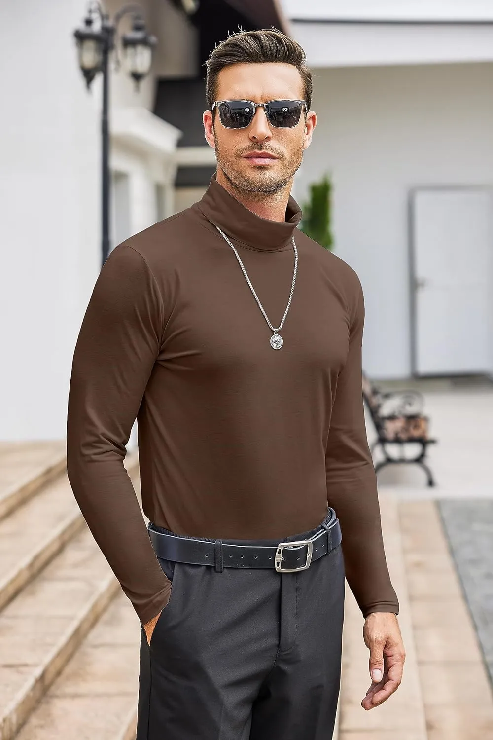 COOFANDY Men's Casual Slim Fit Turtleneck T Shirts Lightweight Basic Cotton Pullovers