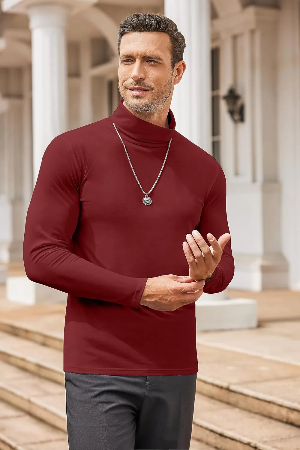 COOFANDY Men's Casual Slim Fit Turtleneck T Shirts Lightweight Basic Cotton Pullovers