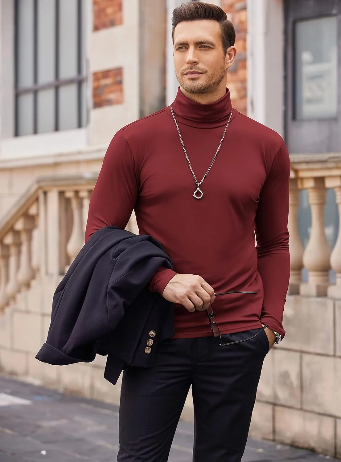 COOFANDY Men's Casual Slim Fit Turtleneck T Shirts Lightweight Basic Cotton Pullovers