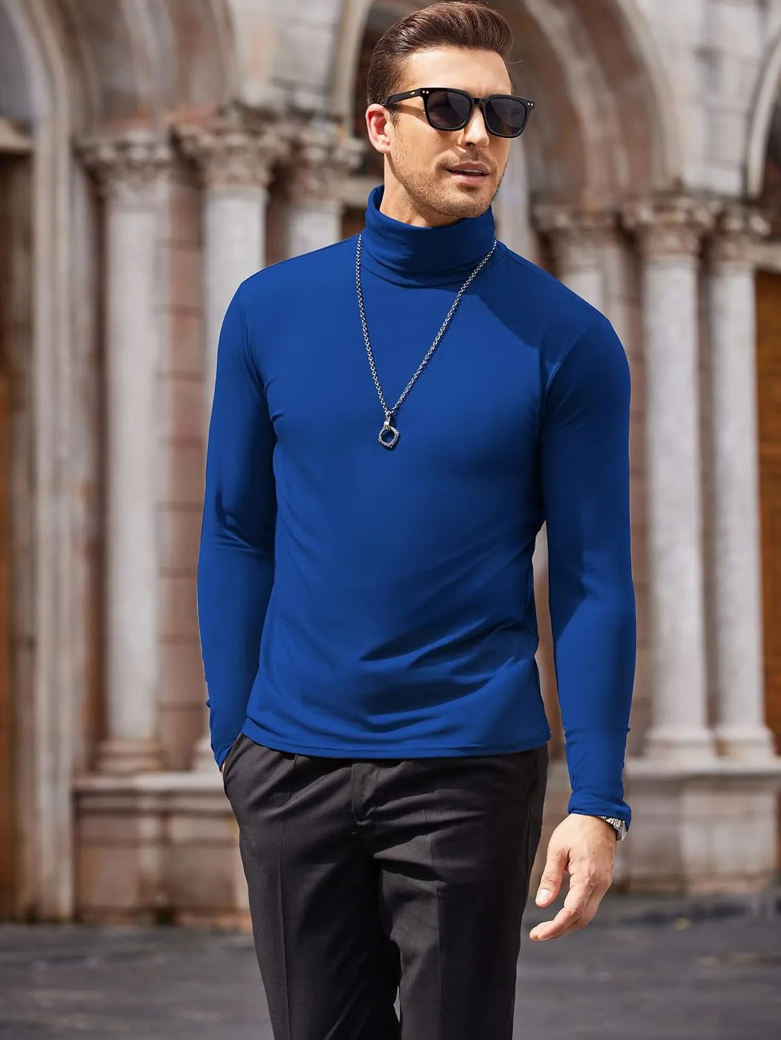 COOFANDY Men's Casual Slim Fit Turtleneck T Shirts Lightweight Basic Cotton Pullovers