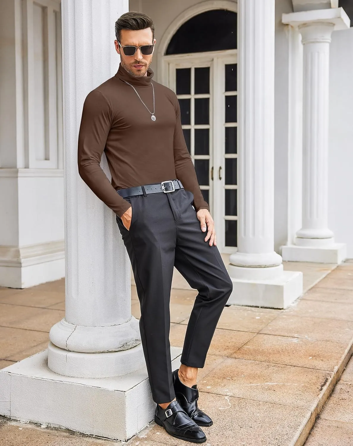 COOFANDY Men's Casual Slim Fit Turtleneck T Shirts Lightweight Basic Cotton Pullovers