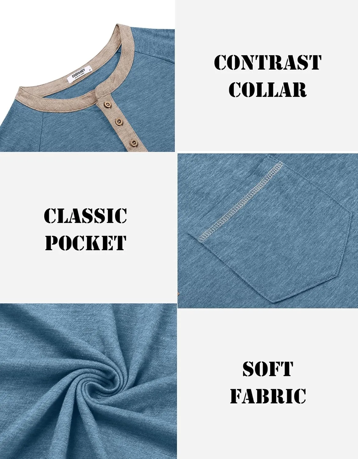 COOFANDY Mens Henley Shirts Short Sleeve Casual Button T-Shirts Basic Tee Shirts Summer Vintage T Shirts with Pocket