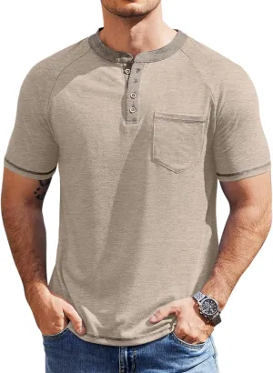 COOFANDY Mens Henley Shirts Short Sleeve Casual Button T-Shirts Basic Tee Shirts Summer Vintage T Shirts with Pocket