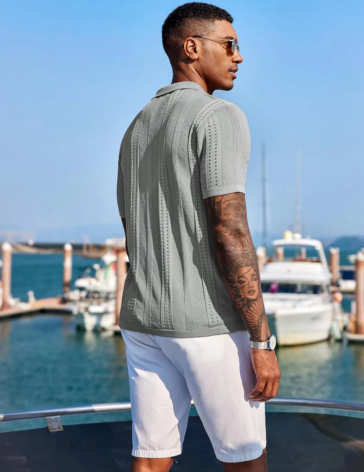 COOFANDY Men's Knit Shirts Short Sleeve Button Down Polo Shirt Fashion Casual Summer Beach Shirts