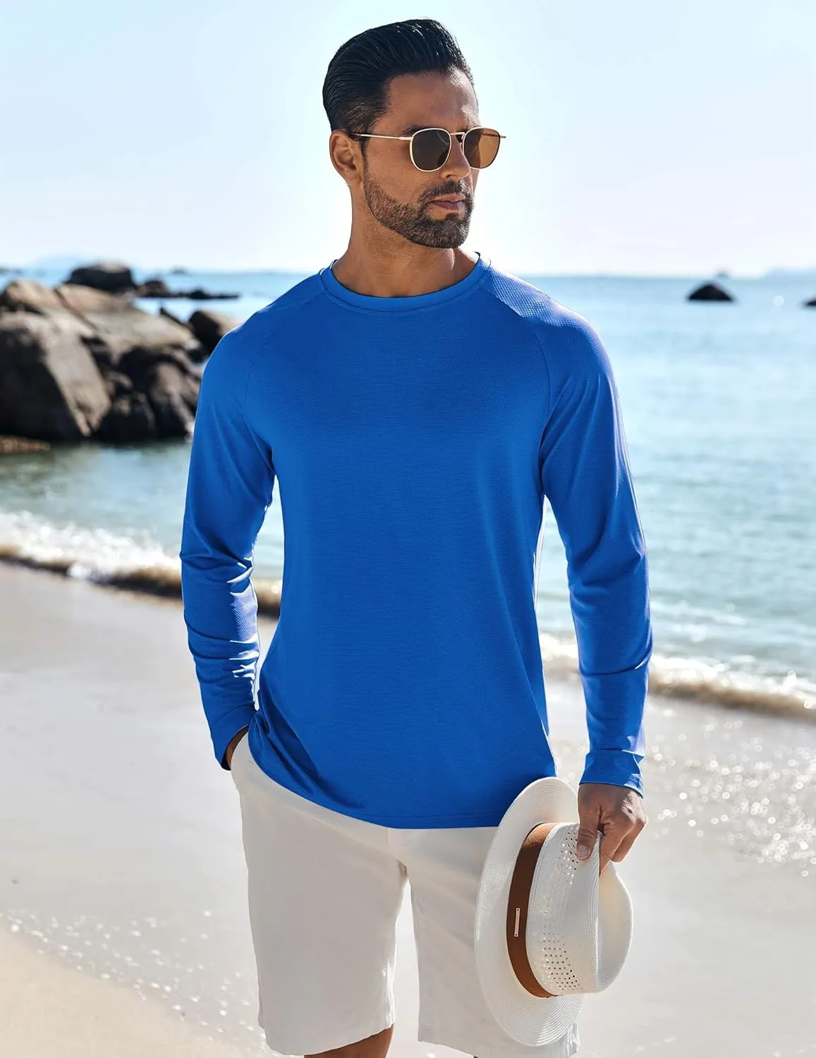 COOFANDY Men's Sun Protection Shirts Long Sleeve Rash Guard Swim T-Shirts Lightweight Quick Dry Fishing Shirts