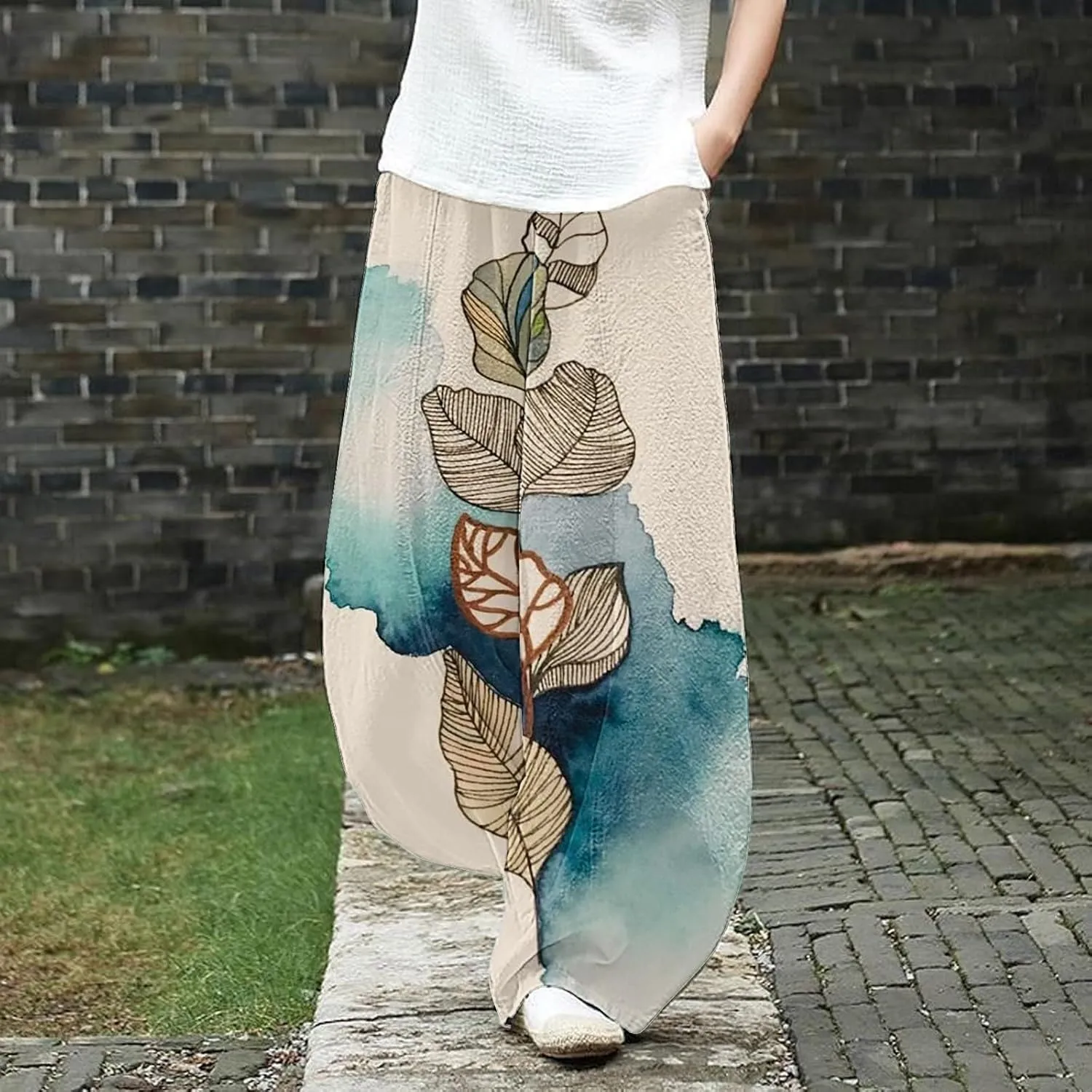 Cotton Linen Lantern Pants Women Casual Baggy Elastic Waist Relax Fit Trousers Bohemian Beach Yoga Pants Harem Pants