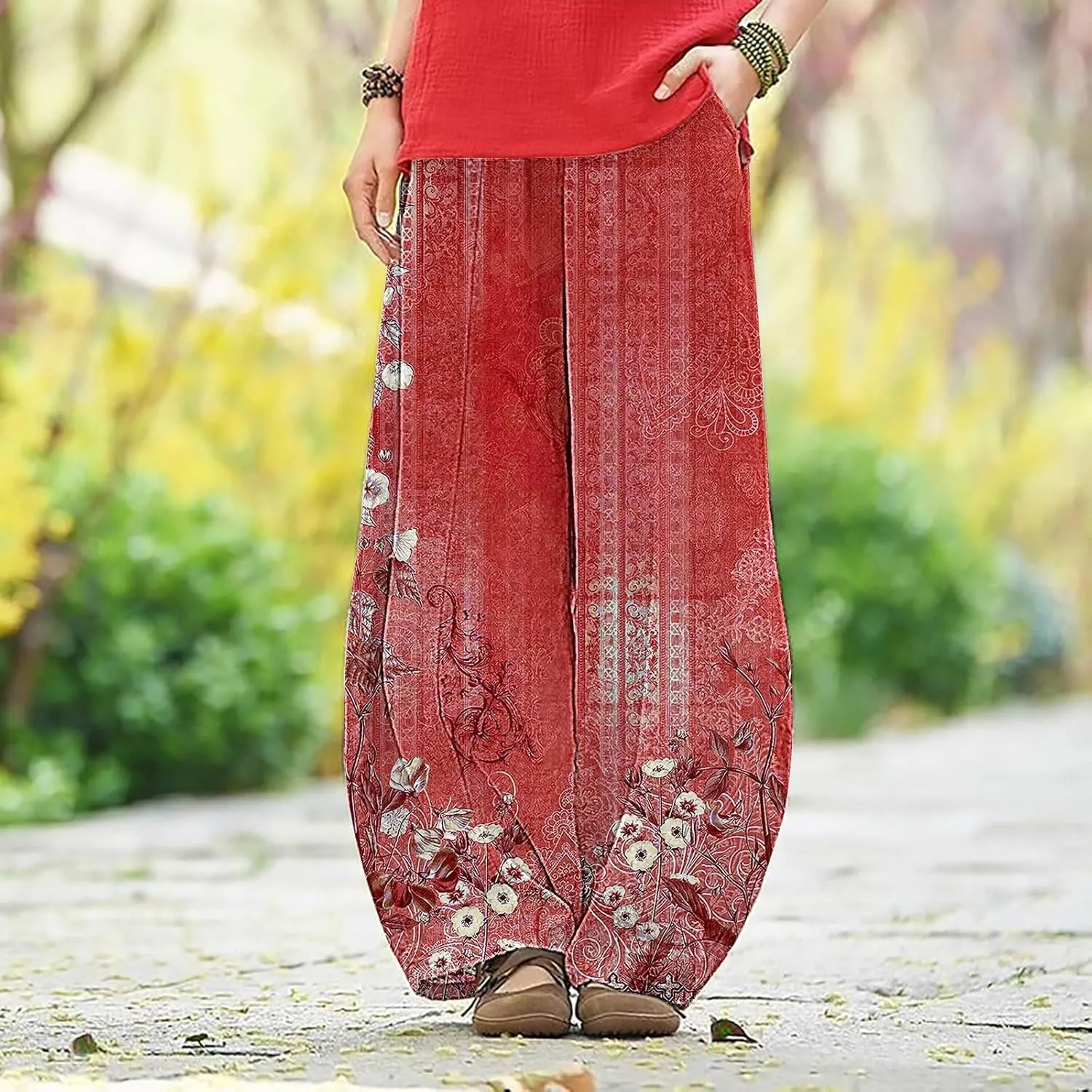 Cotton Linen Lantern Pants Women Casual Baggy Elastic Waist Relax Fit Trousers Bohemian Beach Yoga Pants Harem Pants