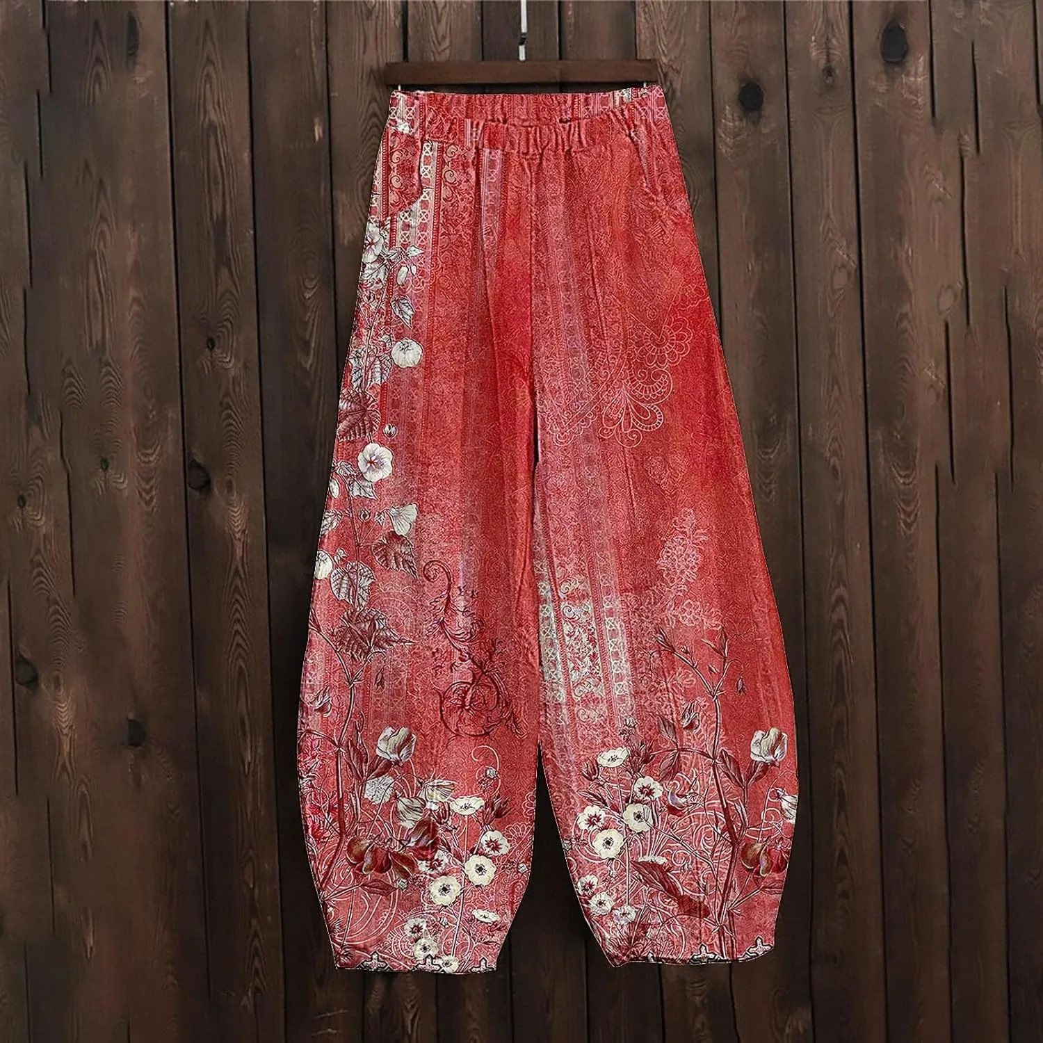 Cotton Linen Lantern Pants Women Casual Baggy Elastic Waist Relax Fit Trousers Bohemian Beach Yoga Pants Harem Pants