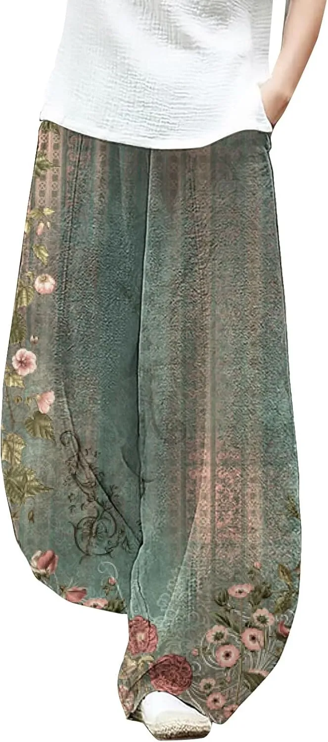 Cotton Linen Lantern Pants Women Casual Baggy Elastic Waist Relax Fit Trousers Bohemian Beach Yoga Pants Harem Pants