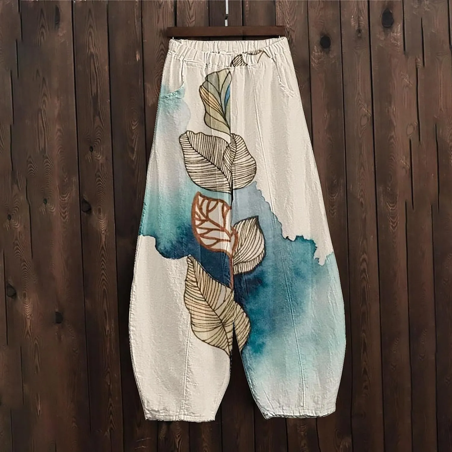 Cotton Linen Lantern Pants Women Casual Baggy Elastic Waist Relax Fit Trousers Bohemian Beach Yoga Pants Harem Pants