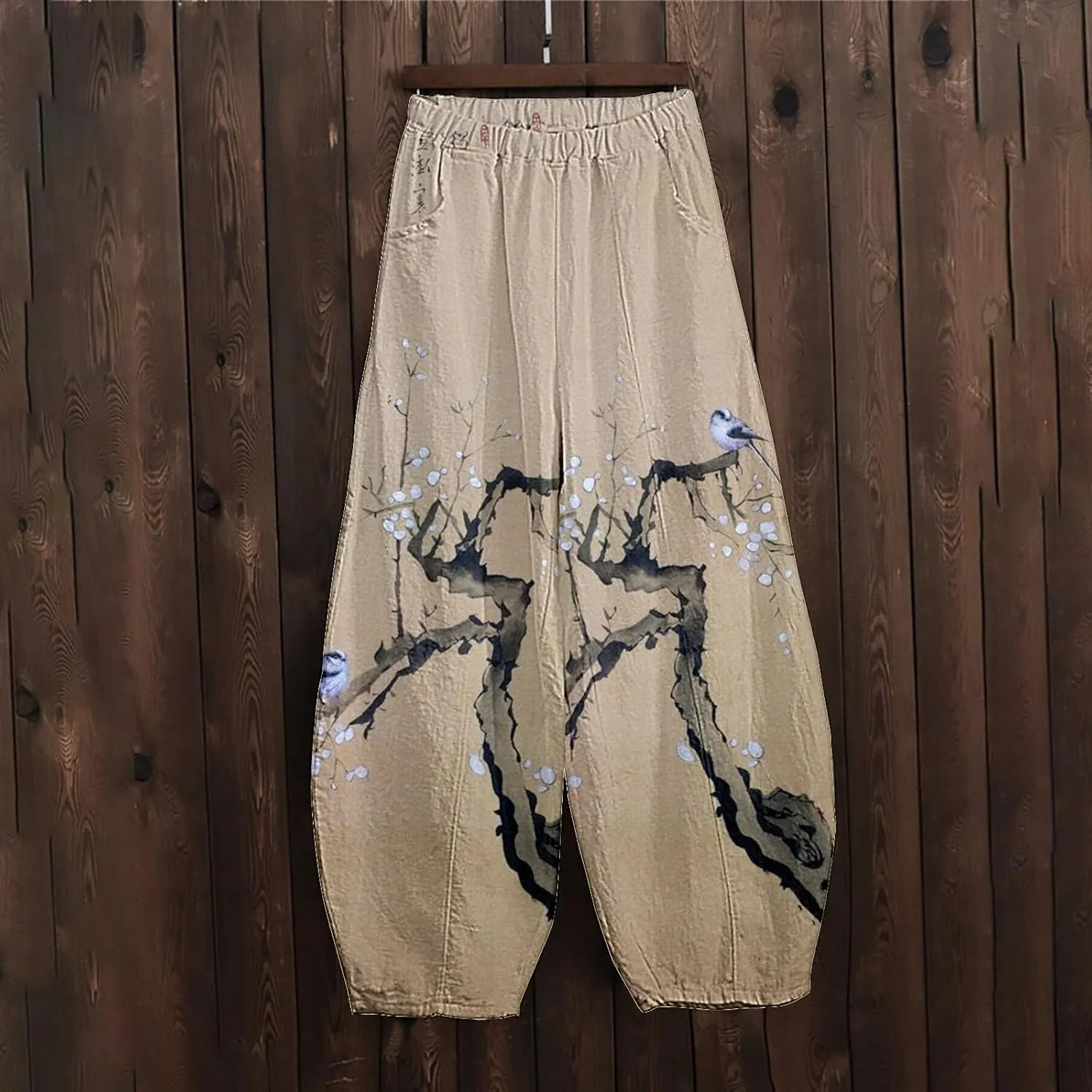 Cotton Linen Lantern Pants Women Casual Baggy Elastic Waist Relax Fit Trousers Bohemian Beach Yoga Pants Harem Pants