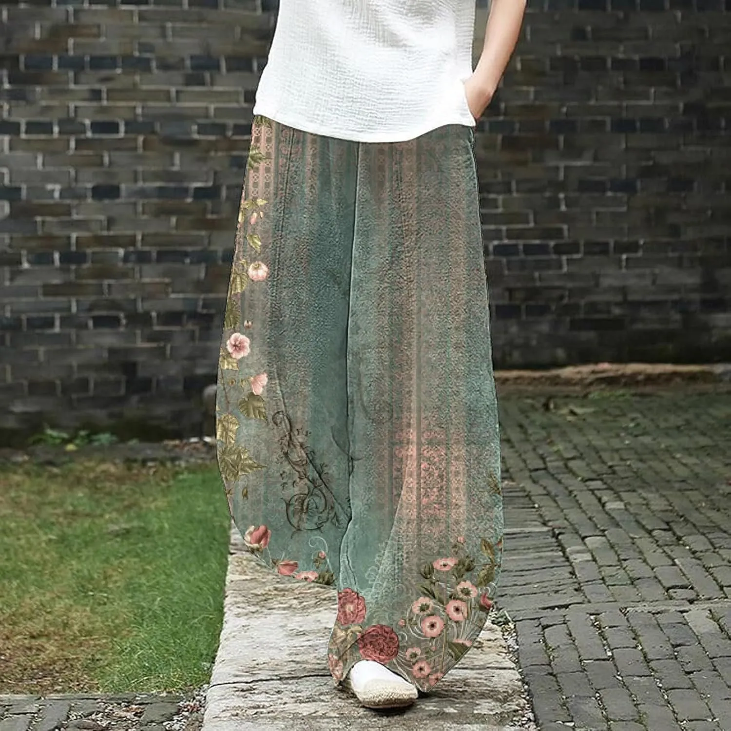 Cotton Linen Lantern Pants Women Casual Baggy Elastic Waist Relax Fit Trousers Bohemian Beach Yoga Pants Harem Pants