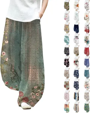Cotton Linen Lantern Pants Women Casual Baggy Elastic Waist Relax Fit Trousers Bohemian Beach Yoga Pants Harem Pants