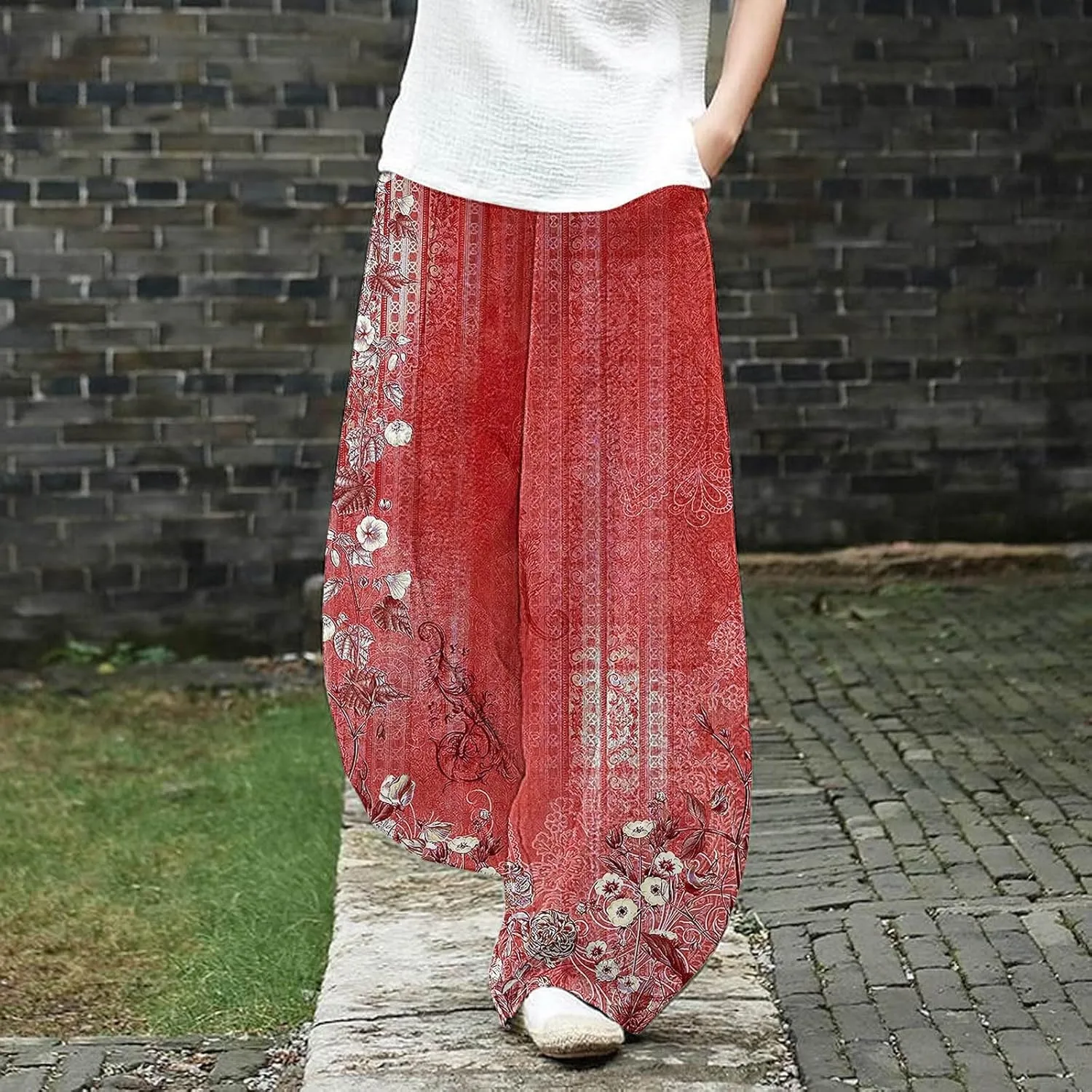 Cotton Linen Lantern Pants Women Casual Baggy Elastic Waist Relax Fit Trousers Bohemian Beach Yoga Pants Harem Pants