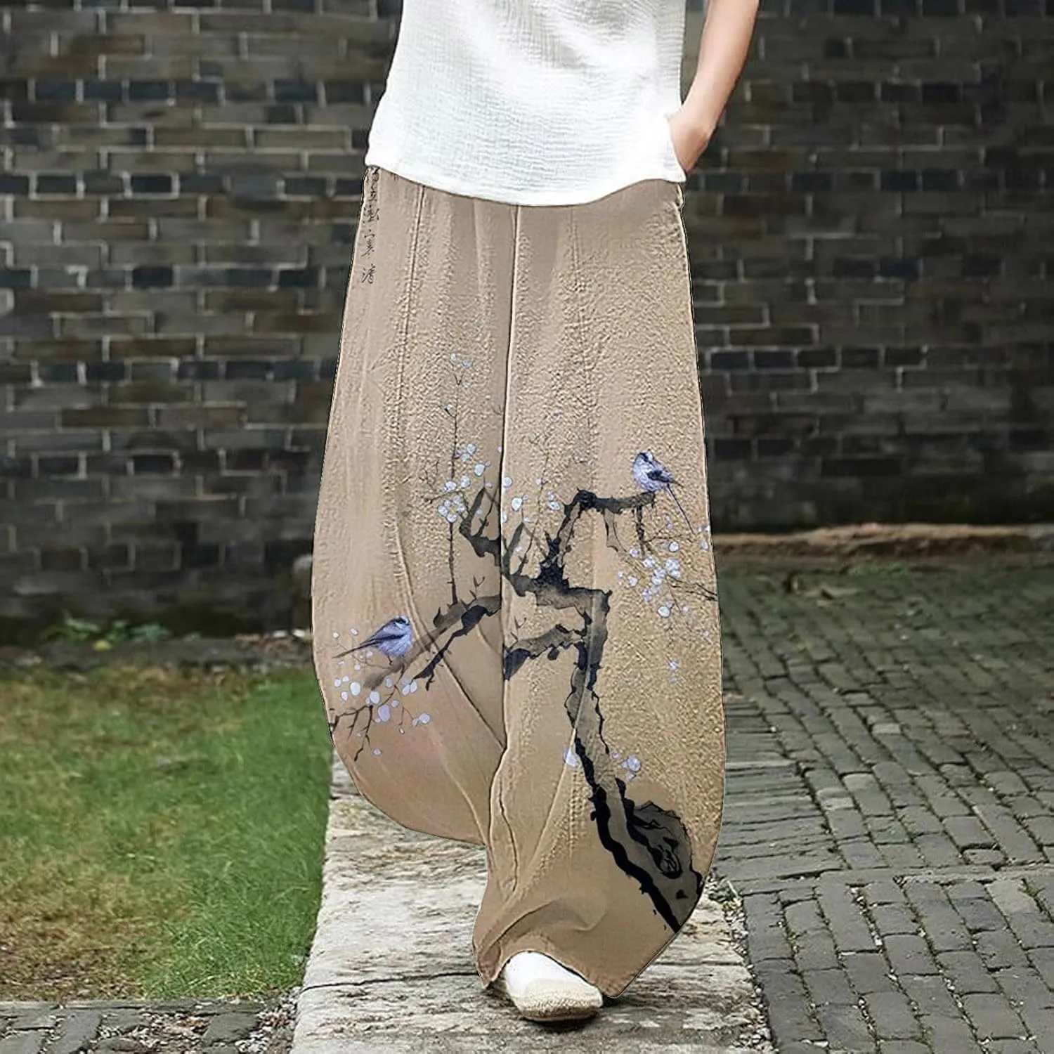 Cotton Linen Lantern Pants Women Casual Baggy Elastic Waist Relax Fit Trousers Bohemian Beach Yoga Pants Harem Pants