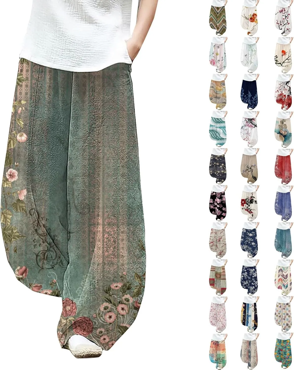 Cotton Linen Lantern Pants Women Casual Baggy Elastic Waist Relax Fit Trousers Bohemian Beach Yoga Pants Harem Pants