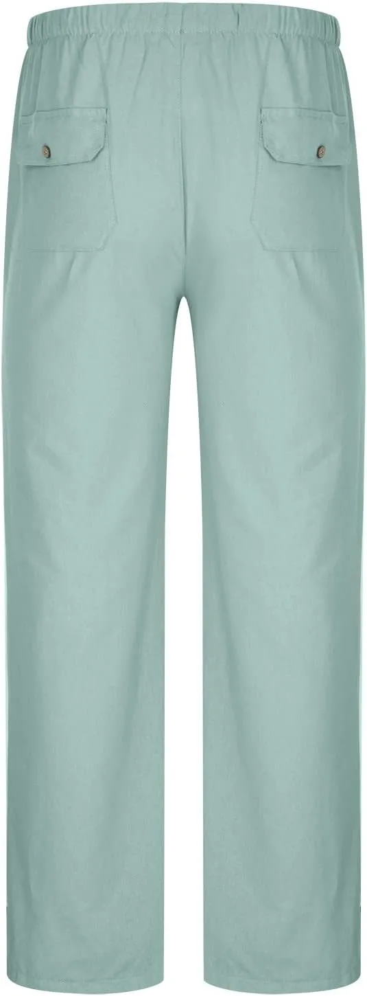 Cotton Linen Men's Linen Drawstring Pants Elastic Waist Relax Casual Daily Beach Travel Comfy Lounge Activewear