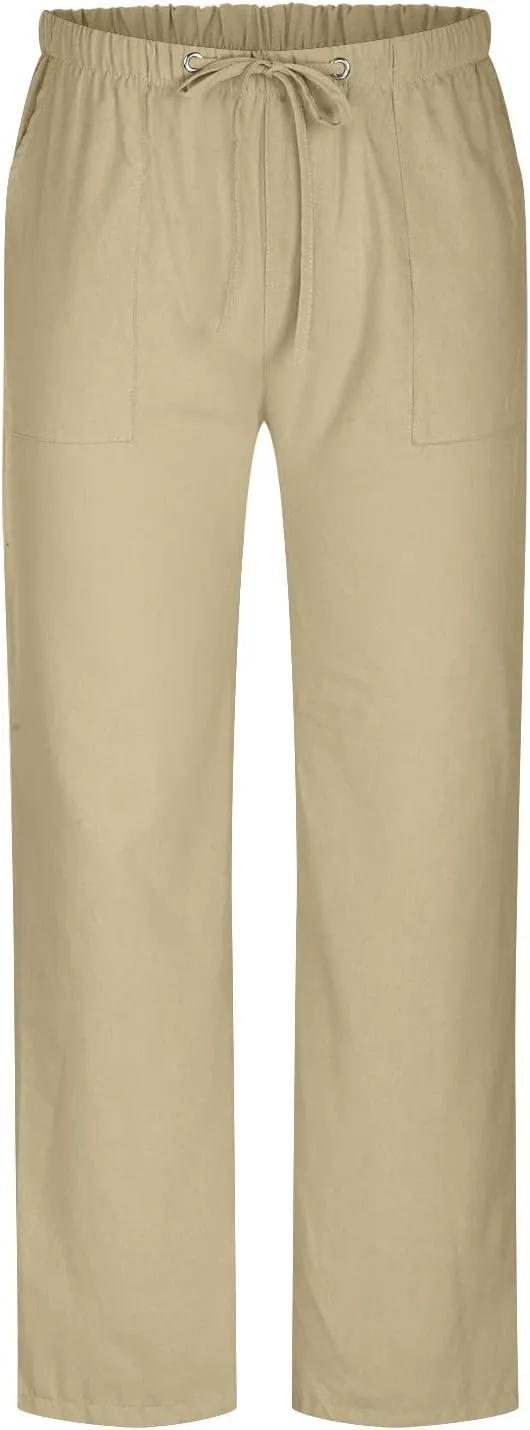 Cotton Linen Men's Linen Drawstring Pants Elastic Waist Relax Casual Daily Beach Travel Comfy Lounge Activewear