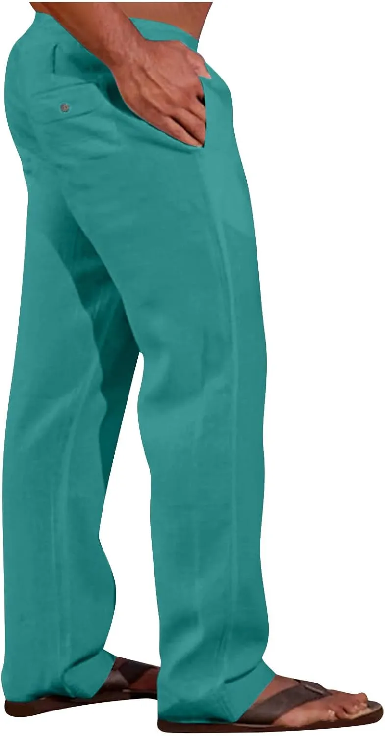 Cotton Linen Men's Linen Drawstring Pants Elastic Waist Relax Casual Daily Beach Travel Comfy Lounge Activewear