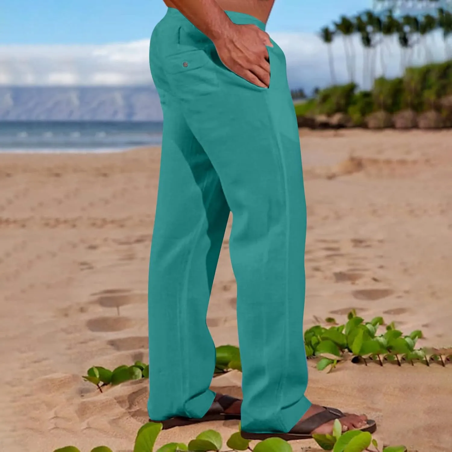 Cotton Linen Men's Linen Drawstring Pants Elastic Waist Relax Casual Daily Beach Travel Comfy Lounge Activewear
