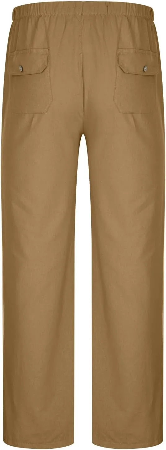 Cotton Linen Men's Linen Drawstring Pants Elastic Waist Relax Casual Daily Beach Travel Comfy Lounge Activewear
