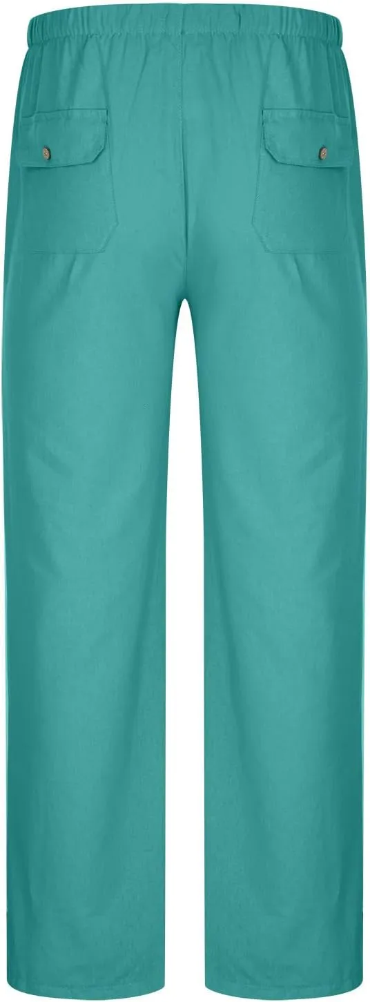 Cotton Linen Men's Linen Drawstring Pants Elastic Waist Relax Casual Daily Beach Travel Comfy Lounge Activewear