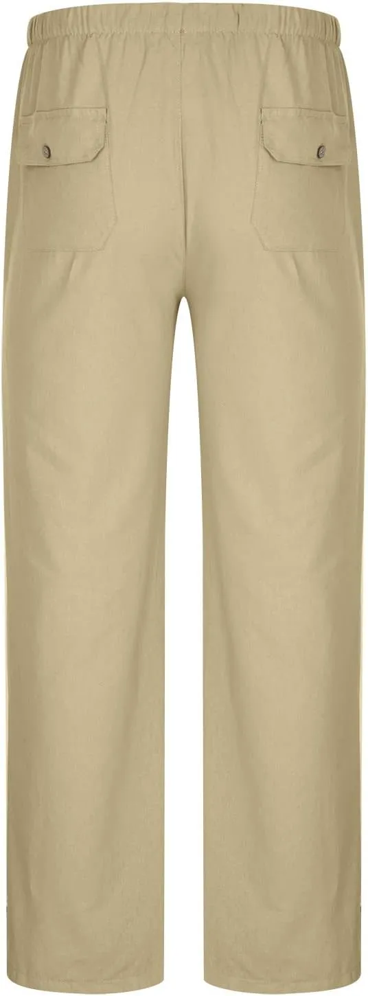 Cotton Linen Men's Linen Drawstring Pants Elastic Waist Relax Casual Daily Beach Travel Comfy Lounge Activewear