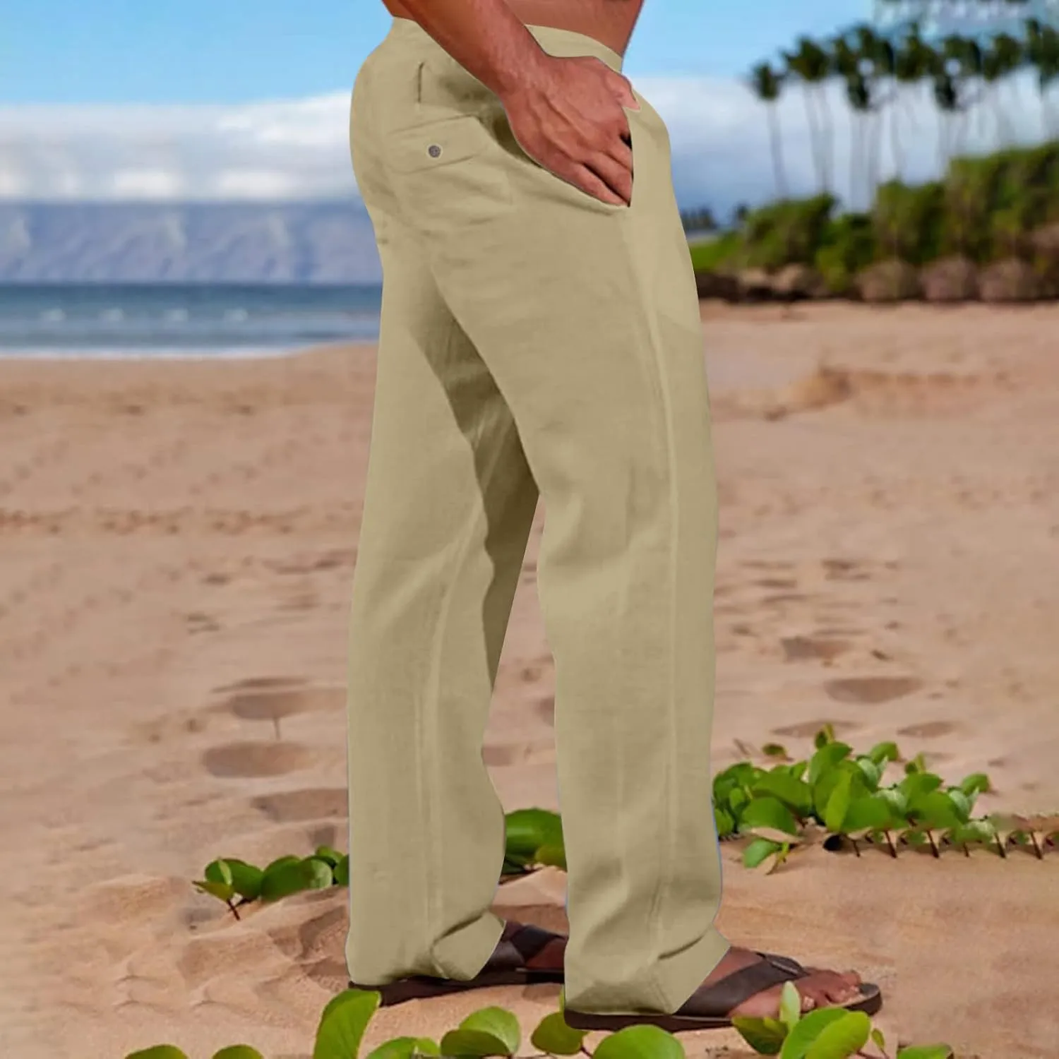 Cotton Linen Men's Linen Drawstring Pants Elastic Waist Relax Casual Daily Beach Travel Comfy Lounge Activewear