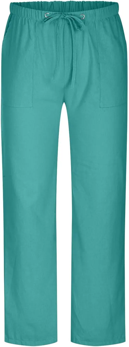 Cotton Linen Men's Linen Drawstring Pants Elastic Waist Relax Casual Daily Beach Travel Comfy Lounge Activewear