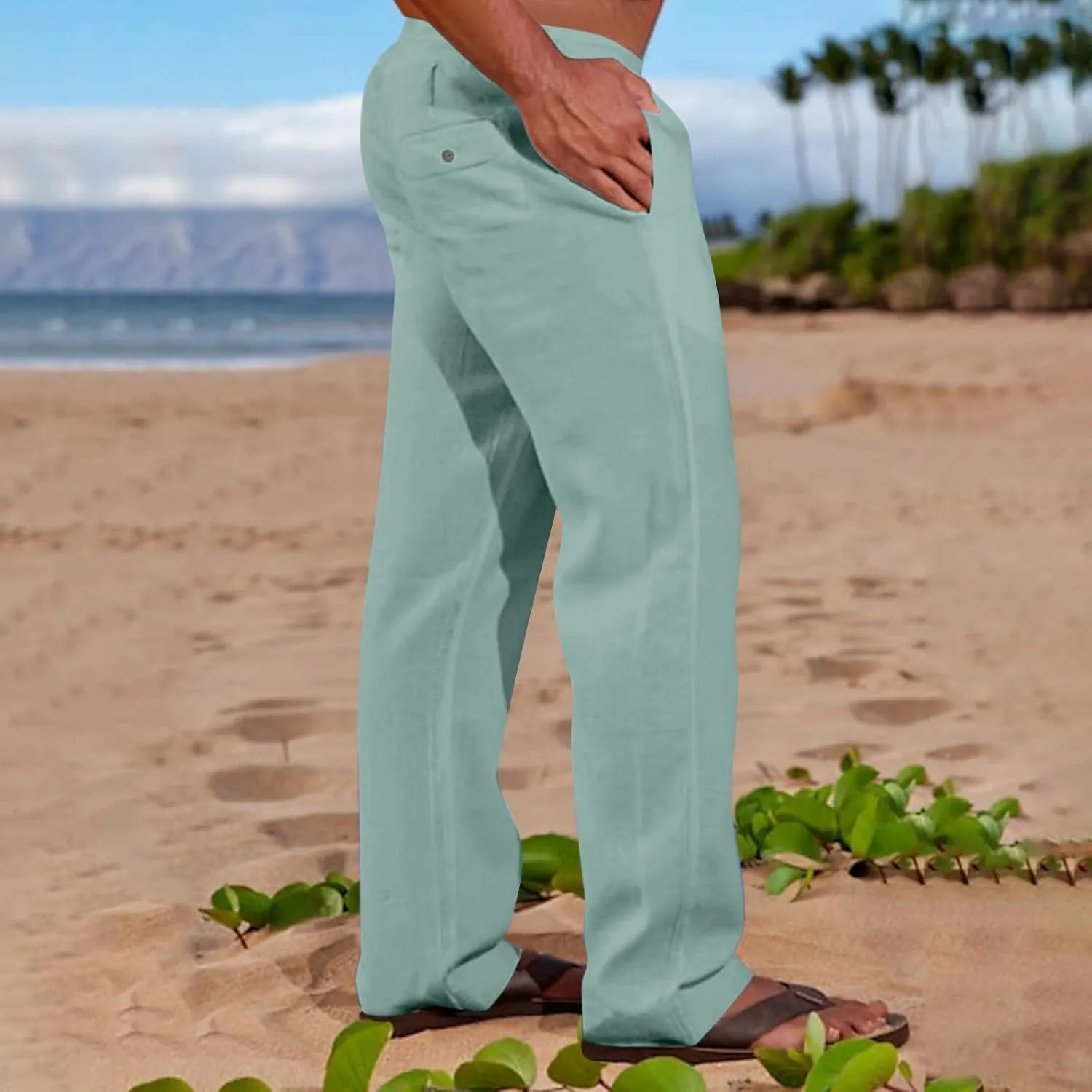 Cotton Linen Men's Linen Drawstring Pants Elastic Waist Relax Casual Daily Beach Travel Comfy Lounge Activewear