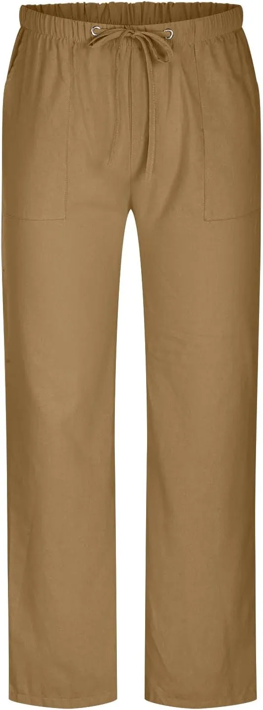 Cotton Linen Men's Linen Drawstring Pants Elastic Waist Relax Casual Daily Beach Travel Comfy Lounge Activewear