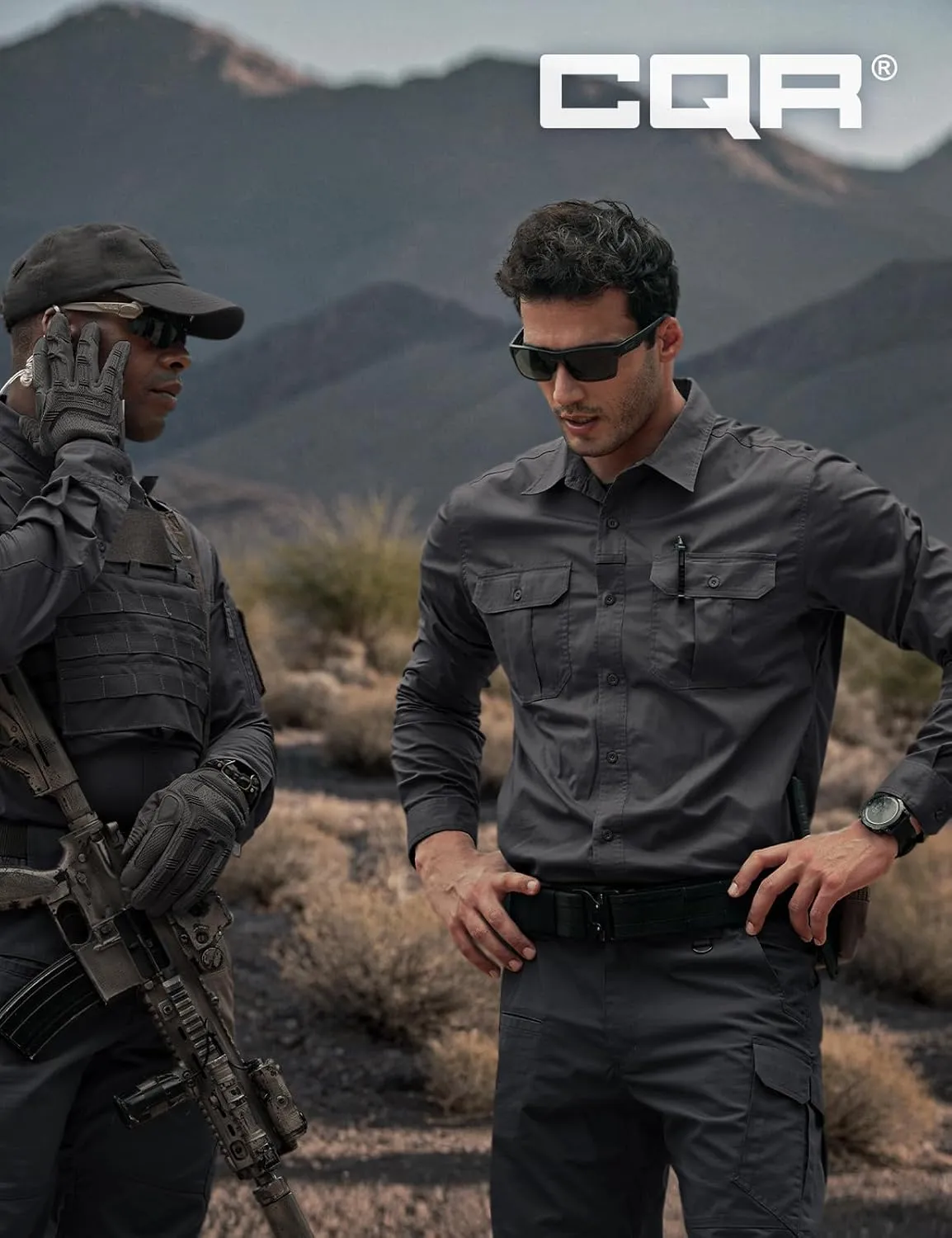 CQR Men's Long Sleeve Tactical Shirts, Ripstop Military Work Shirts, UPF 50  Breathable Button Down Outdoor Hiking Shirt