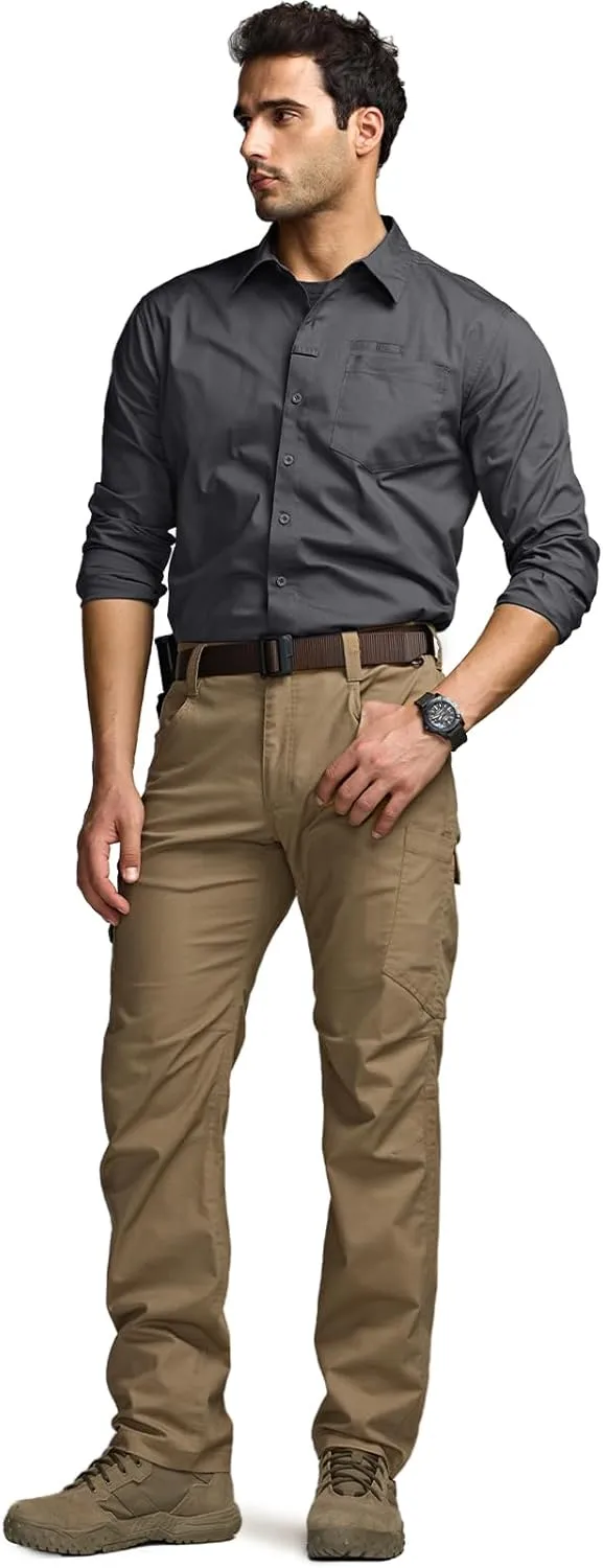 CQR Men's Long Sleeve Tactical Shirts, Ripstop Military Work Shirts, UPF 50  Breathable Button Down Outdoor Hiking Shirt