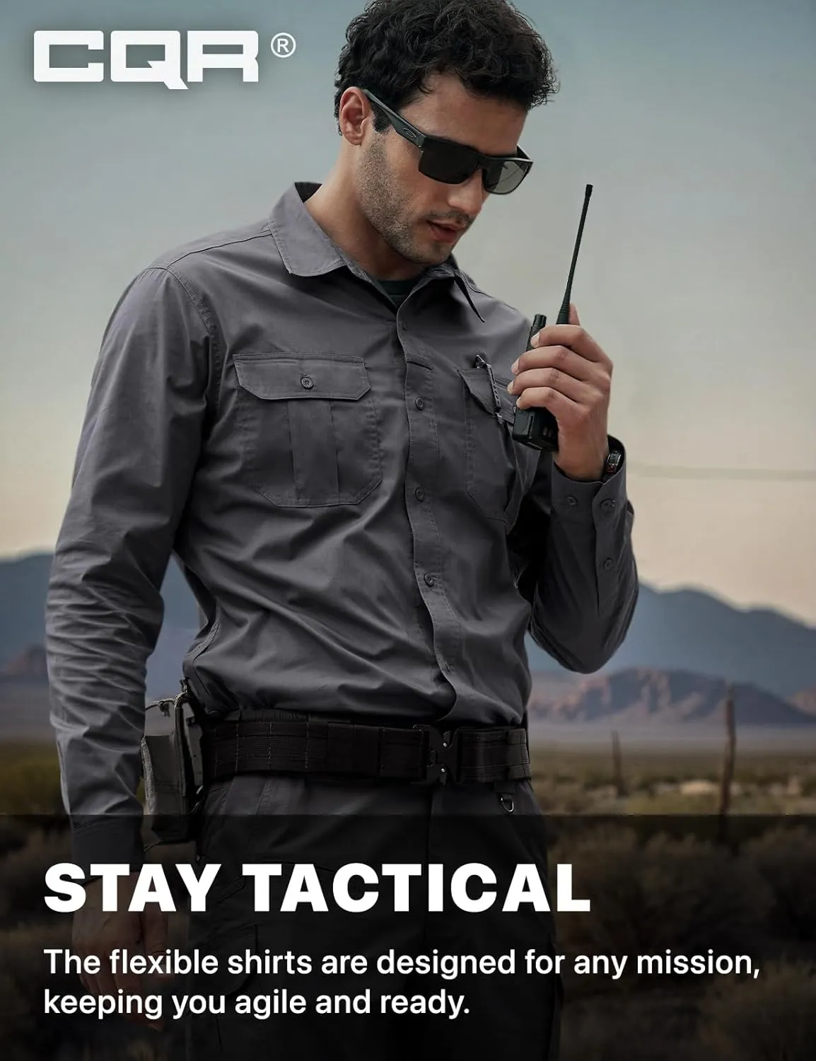 CQR Men's Long Sleeve Tactical Shirts, Ripstop Military Work Shirts, UPF 50  Breathable Button Down Outdoor Hiking Shirt