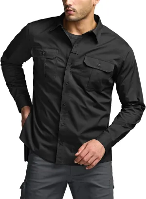 CQR Men's Long Sleeve Tactical Shirts, Ripstop Military Work Shirts, UPF 50  Breathable Button Down Outdoor Hiking Shirt