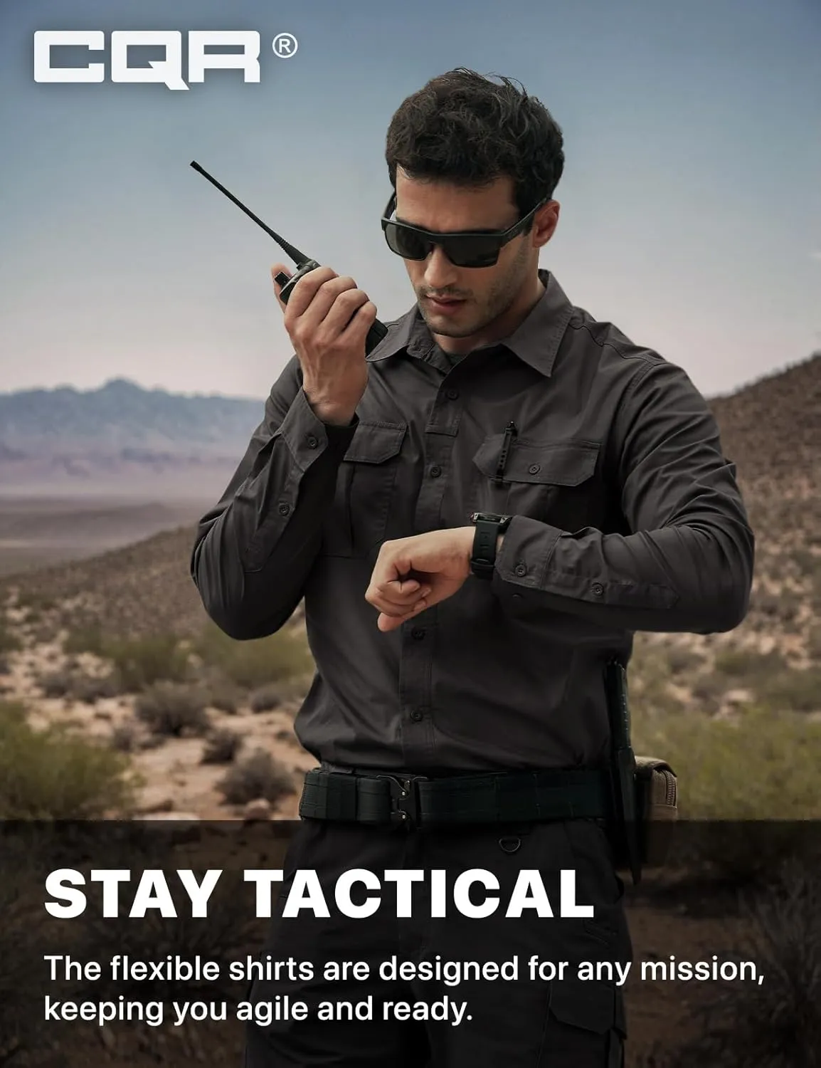 CQR Men's Long Sleeve Tactical Shirts, Ripstop Military Work Shirts, UPF 50  Breathable Button Down Outdoor Hiking Shirt