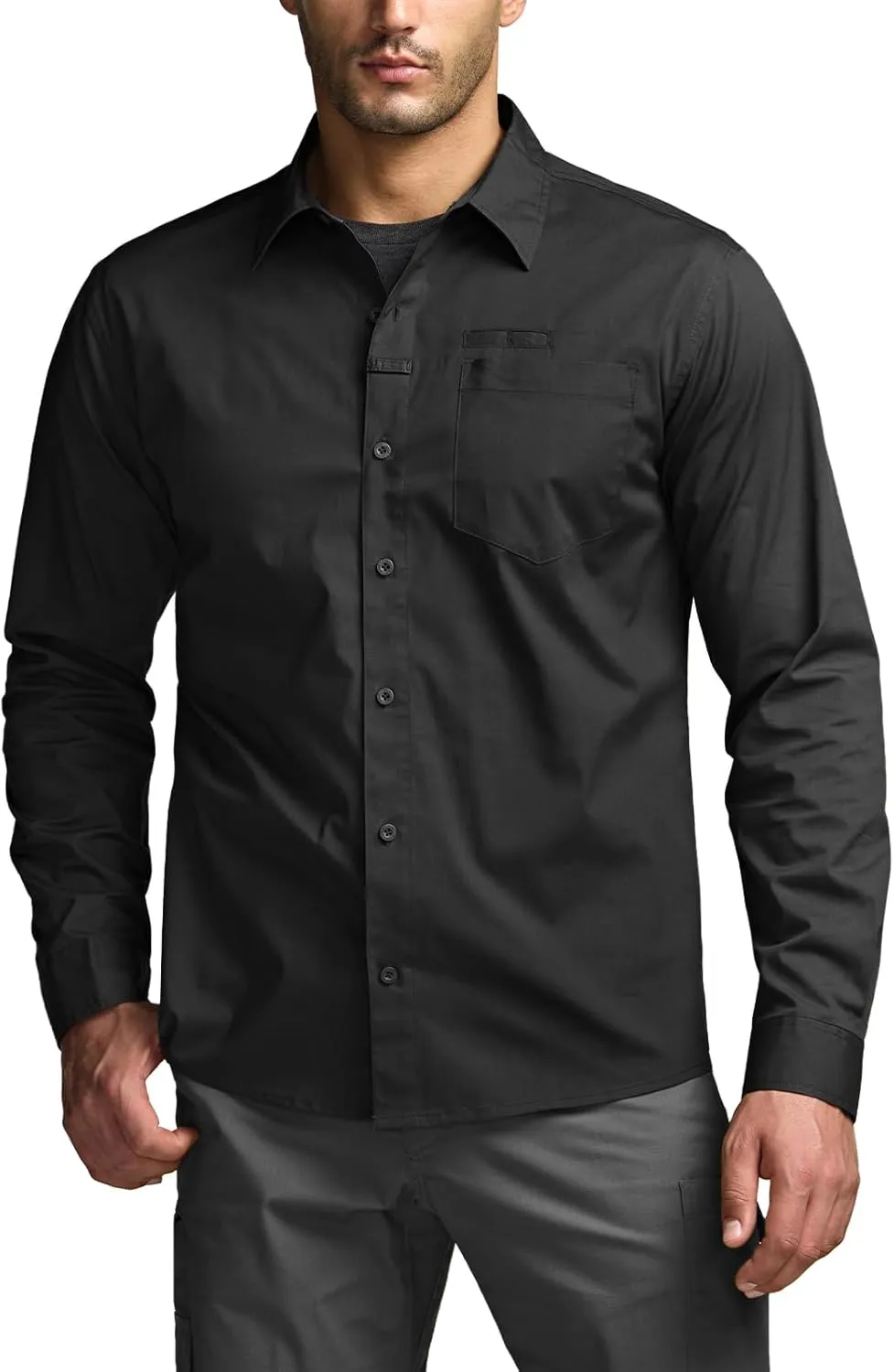 CQR Men's Long Sleeve Tactical Shirts, Ripstop Military Work Shirts, UPF 50  Breathable Button Down Outdoor Hiking Shirt