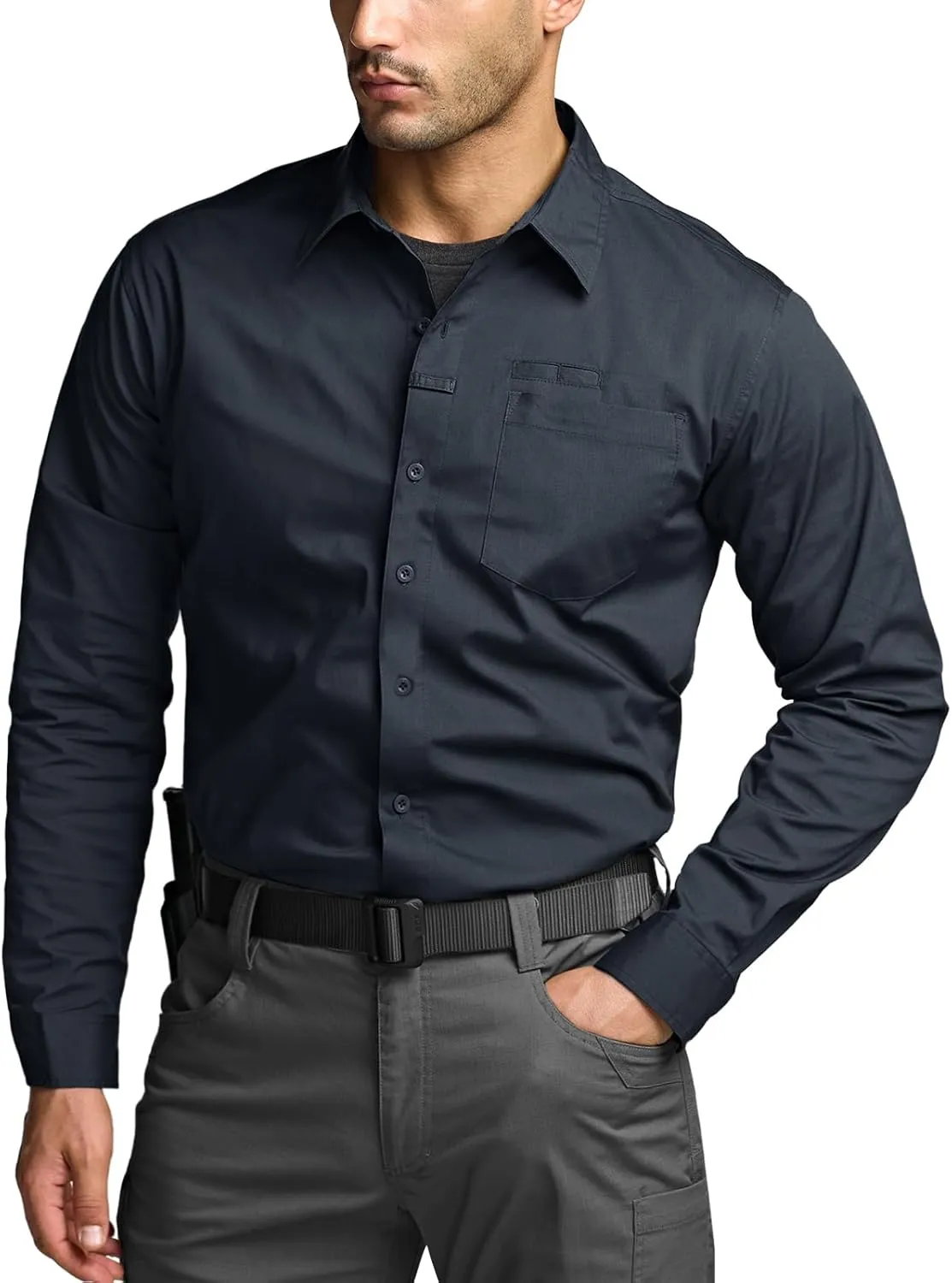 CQR Men's Long Sleeve Tactical Shirts, Ripstop Military Work Shirts, UPF 50  Breathable Button Down Outdoor Hiking Shirt