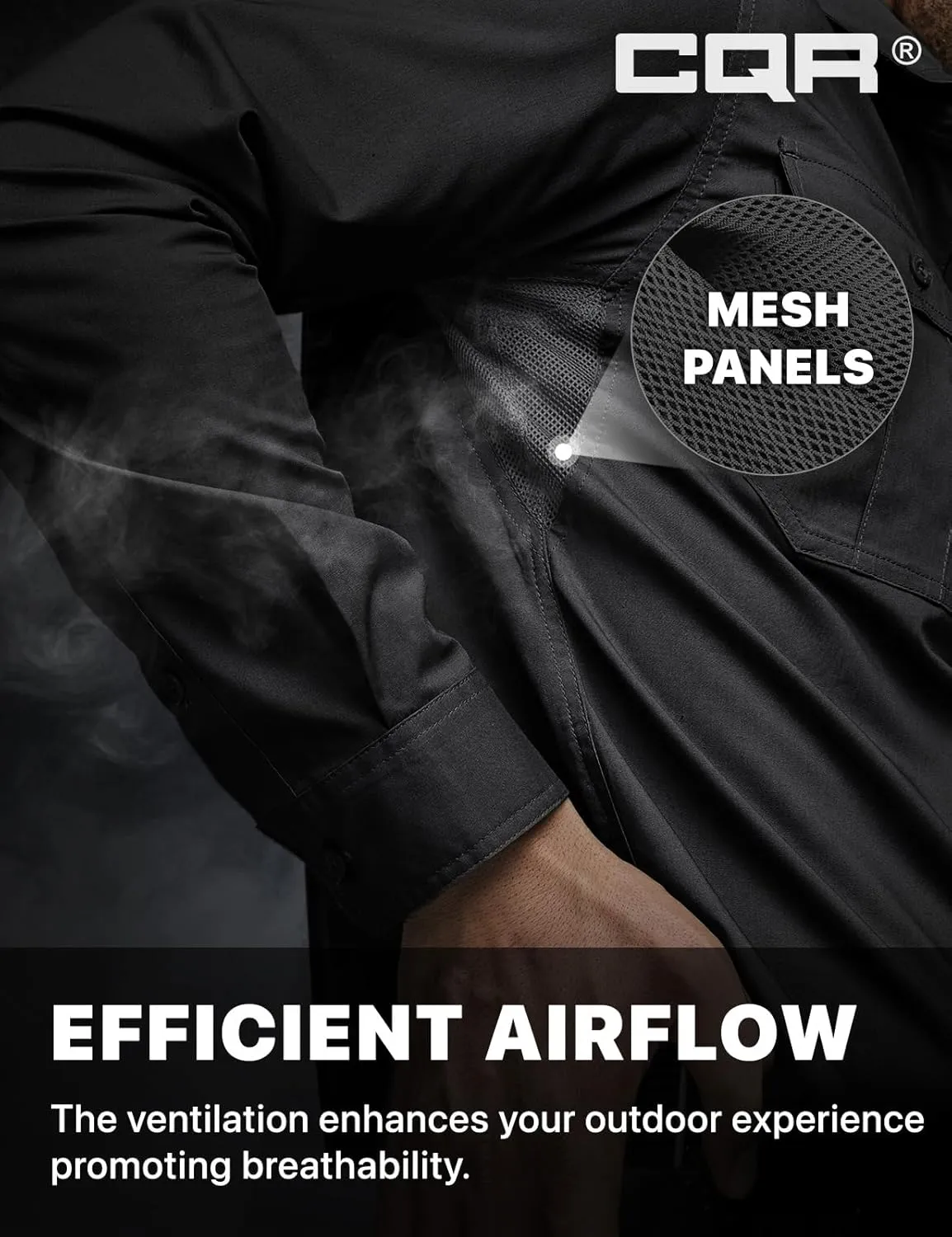 CQR Men's Long Sleeve Tactical Shirts, Ripstop Military Work Shirts, UPF 50  Breathable Button Down Outdoor Hiking Shirt