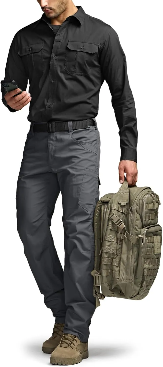 CQR Men's Long Sleeve Tactical Shirts, Ripstop Military Work Shirts, UPF 50  Breathable Button Down Outdoor Hiking Shirt
