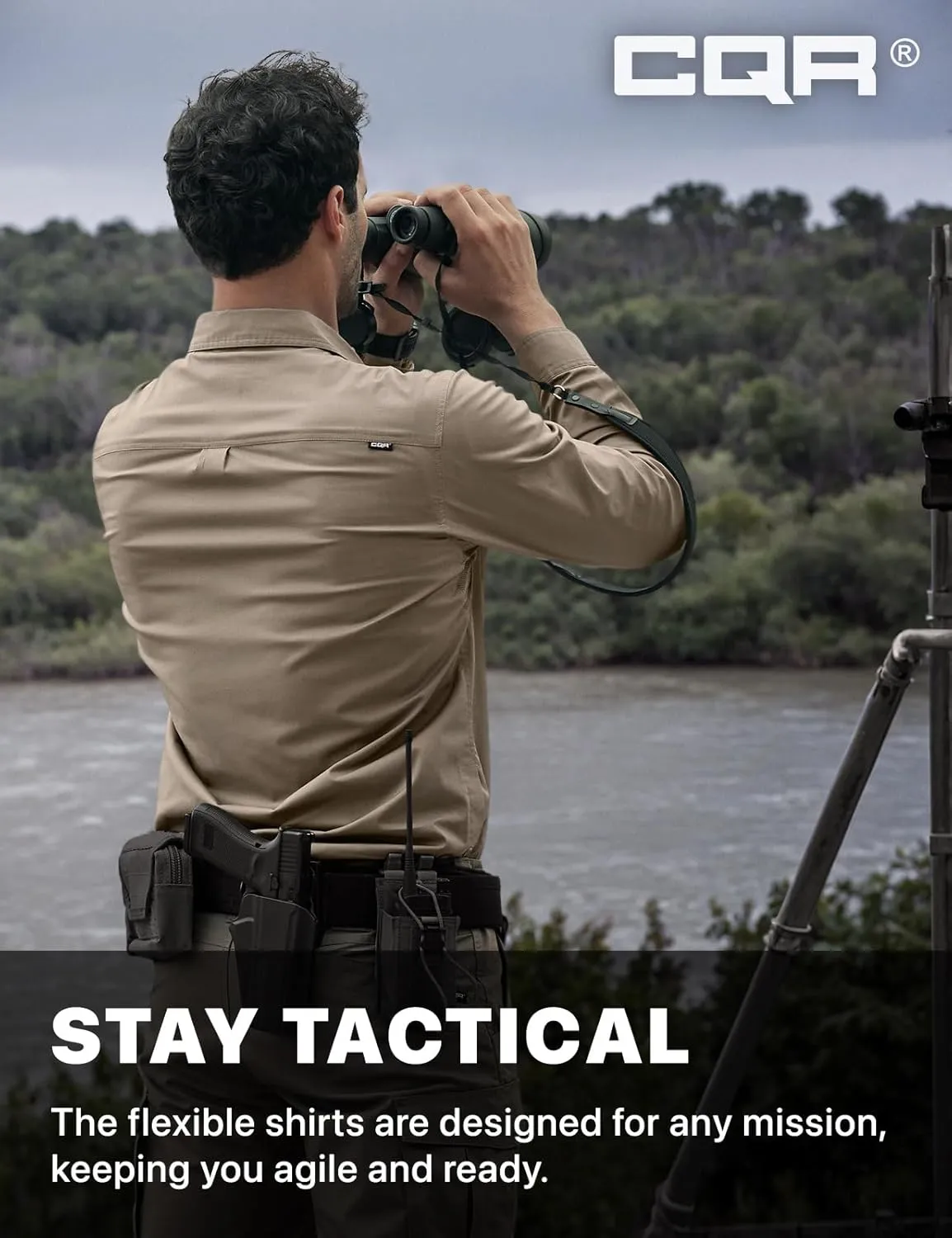 CQR Men's Long Sleeve Tactical Shirts, Ripstop Military Work Shirts, UPF 50  Breathable Button Down Outdoor Hiking Shirt