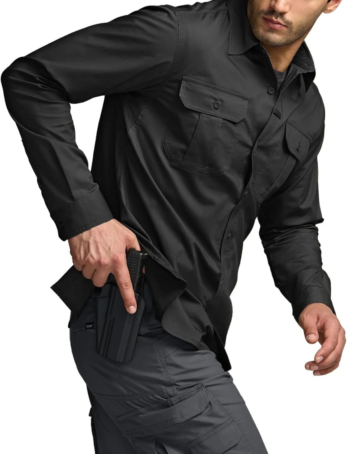 CQR Men's Long Sleeve Tactical Shirts, Ripstop Military Work Shirts, UPF 50  Breathable Button Down Outdoor Hiking Shirt