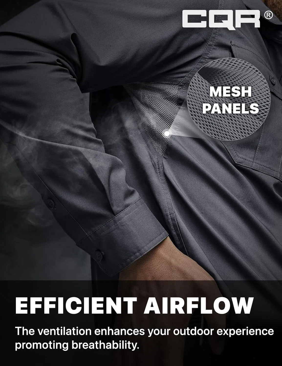 CQR Men's Long Sleeve Tactical Shirts, Ripstop Military Work Shirts, UPF 50  Breathable Button Down Outdoor Hiking Shirt