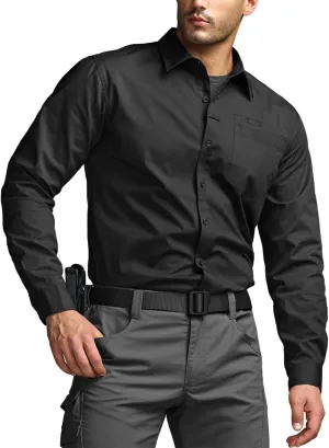 CQR Men's Long Sleeve Tactical Shirts, Ripstop Military Work Shirts, UPF 50  Breathable Button Down Outdoor Hiking Shirt