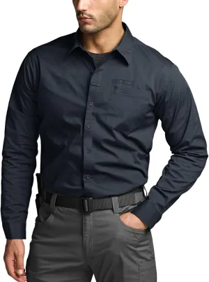 CQR Men's Long Sleeve Tactical Shirts, Ripstop Military Work Shirts, UPF 50  Breathable Button Down Outdoor Hiking Shirt