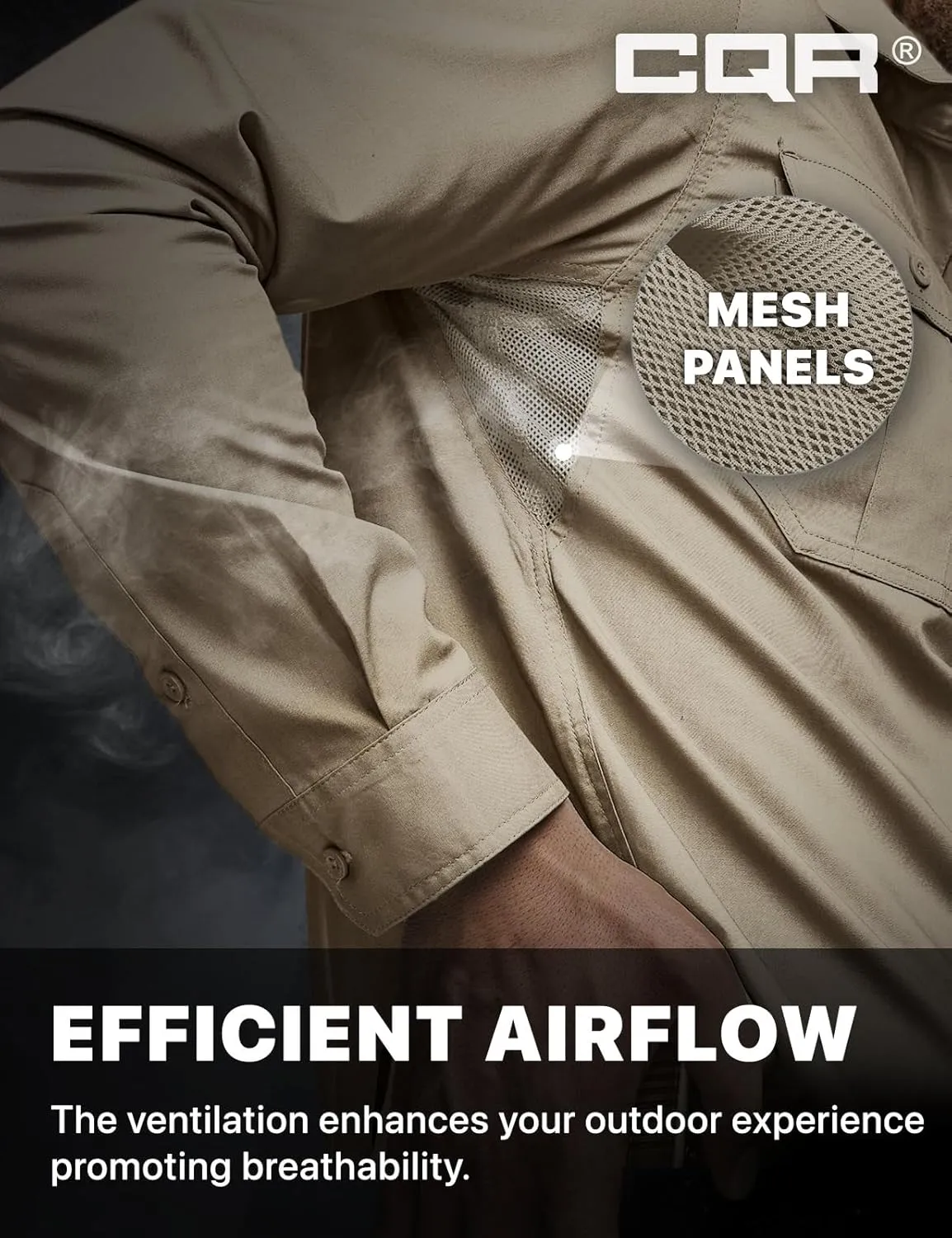 CQR Men's Long Sleeve Tactical Shirts, Ripstop Military Work Shirts, UPF 50  Breathable Button Down Outdoor Hiking Shirt