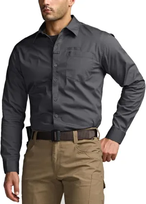 CQR Men's Long Sleeve Tactical Shirts, Ripstop Military Work Shirts, UPF 50  Breathable Button Down Outdoor Hiking Shirt
