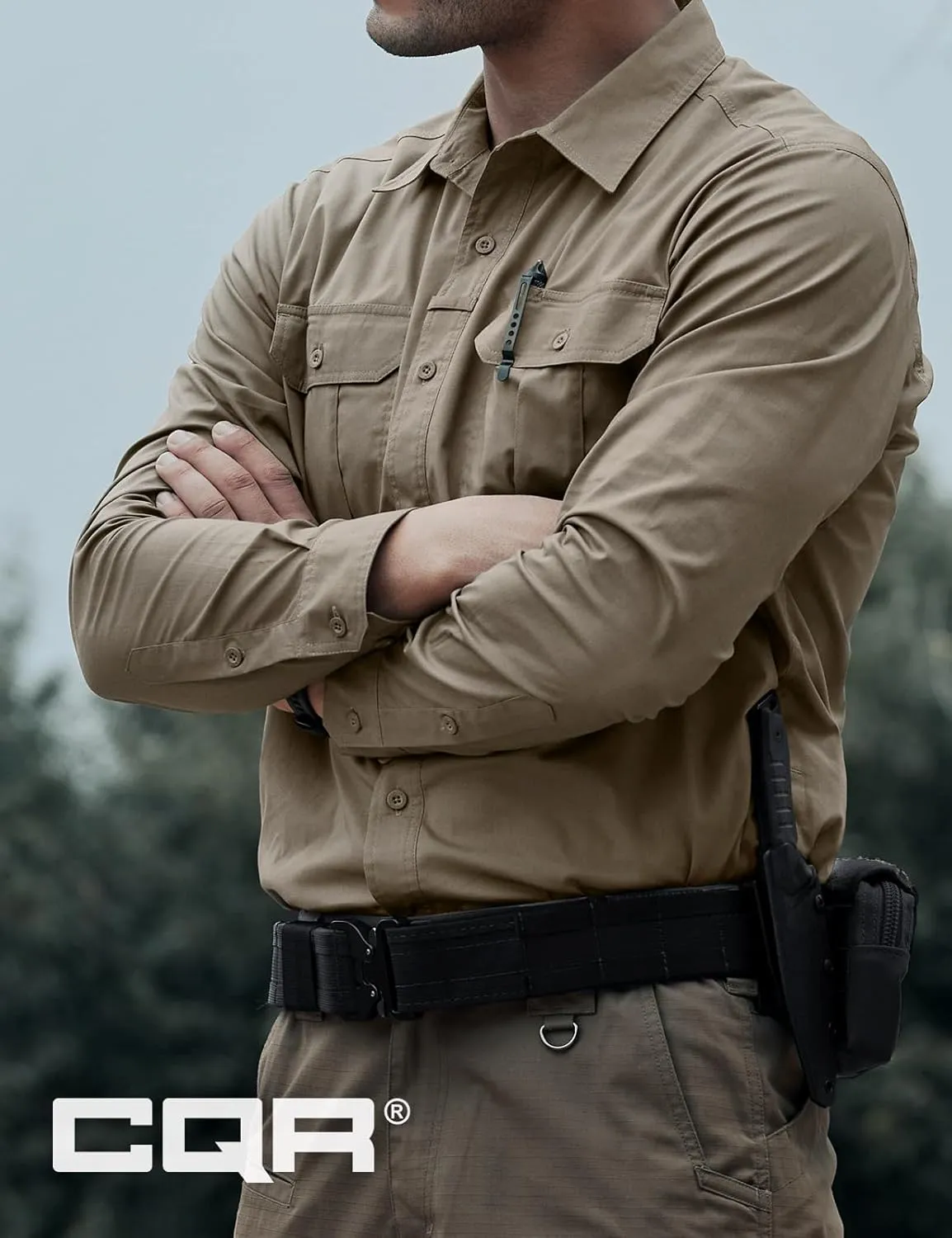 CQR Men's Long Sleeve Tactical Shirts, Ripstop Military Work Shirts, UPF 50  Breathable Button Down Outdoor Hiking Shirt