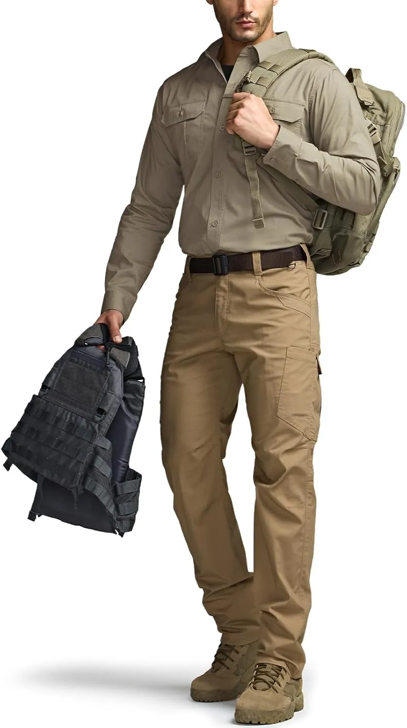 CQR Men's Long Sleeve Tactical Shirts, Ripstop Military Work Shirts, UPF 50  Breathable Button Down Outdoor Hiking Shirt