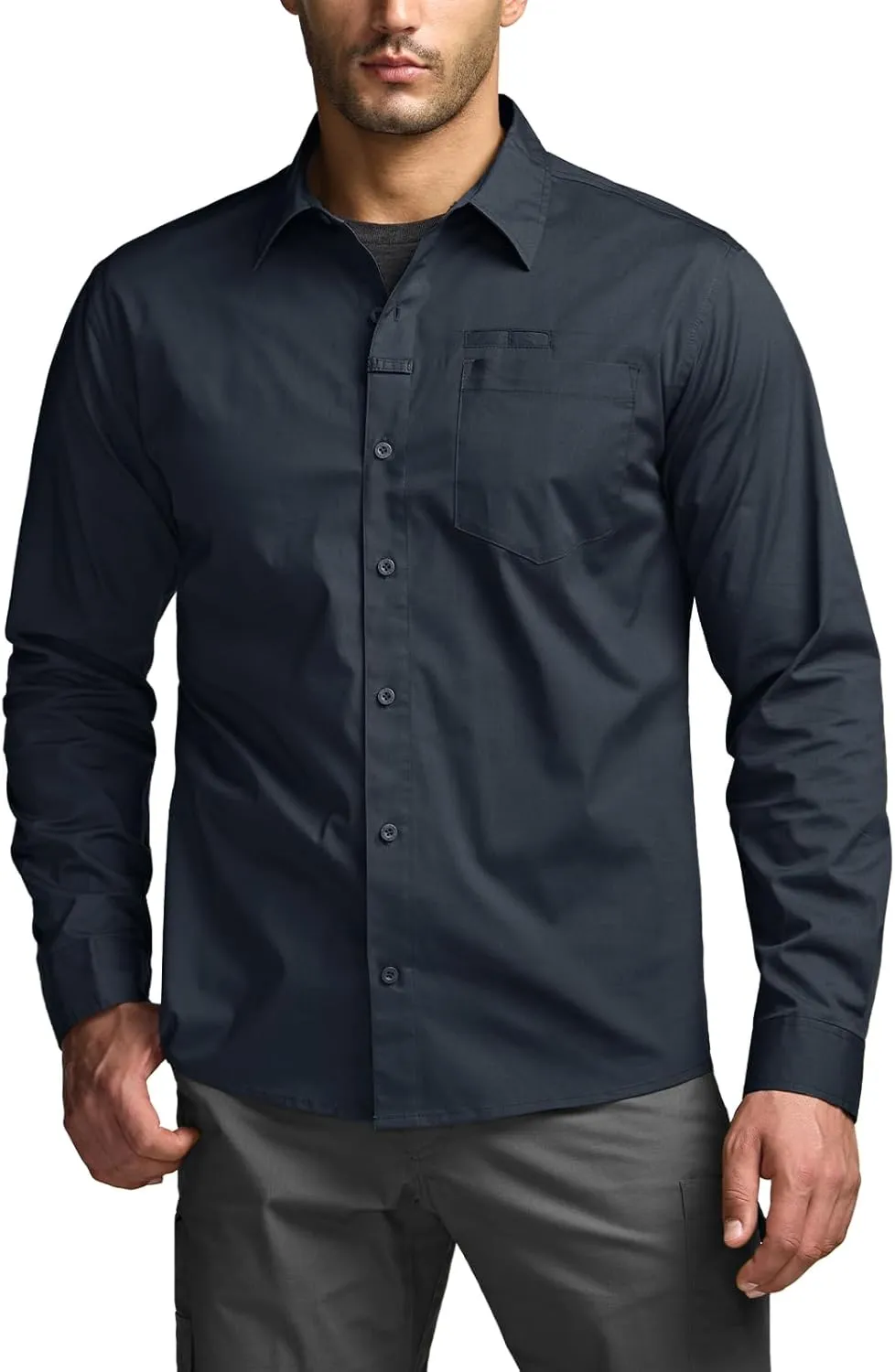 CQR Men's Long Sleeve Tactical Shirts, Ripstop Military Work Shirts, UPF 50  Breathable Button Down Outdoor Hiking Shirt